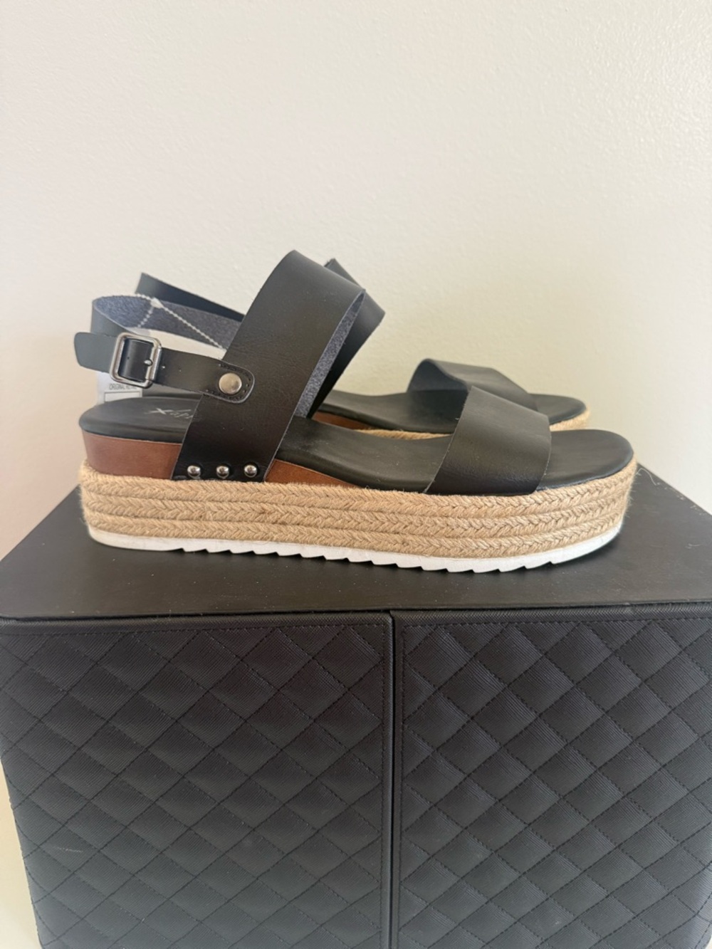 Xappeal Black Platform Espadrille Sandals with Jute Trim